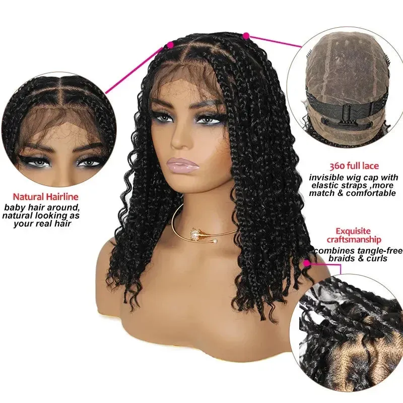 12-Inch Pre-Cut Boho Braided 360 Lace Front Synthetic Wig  Curly Texture