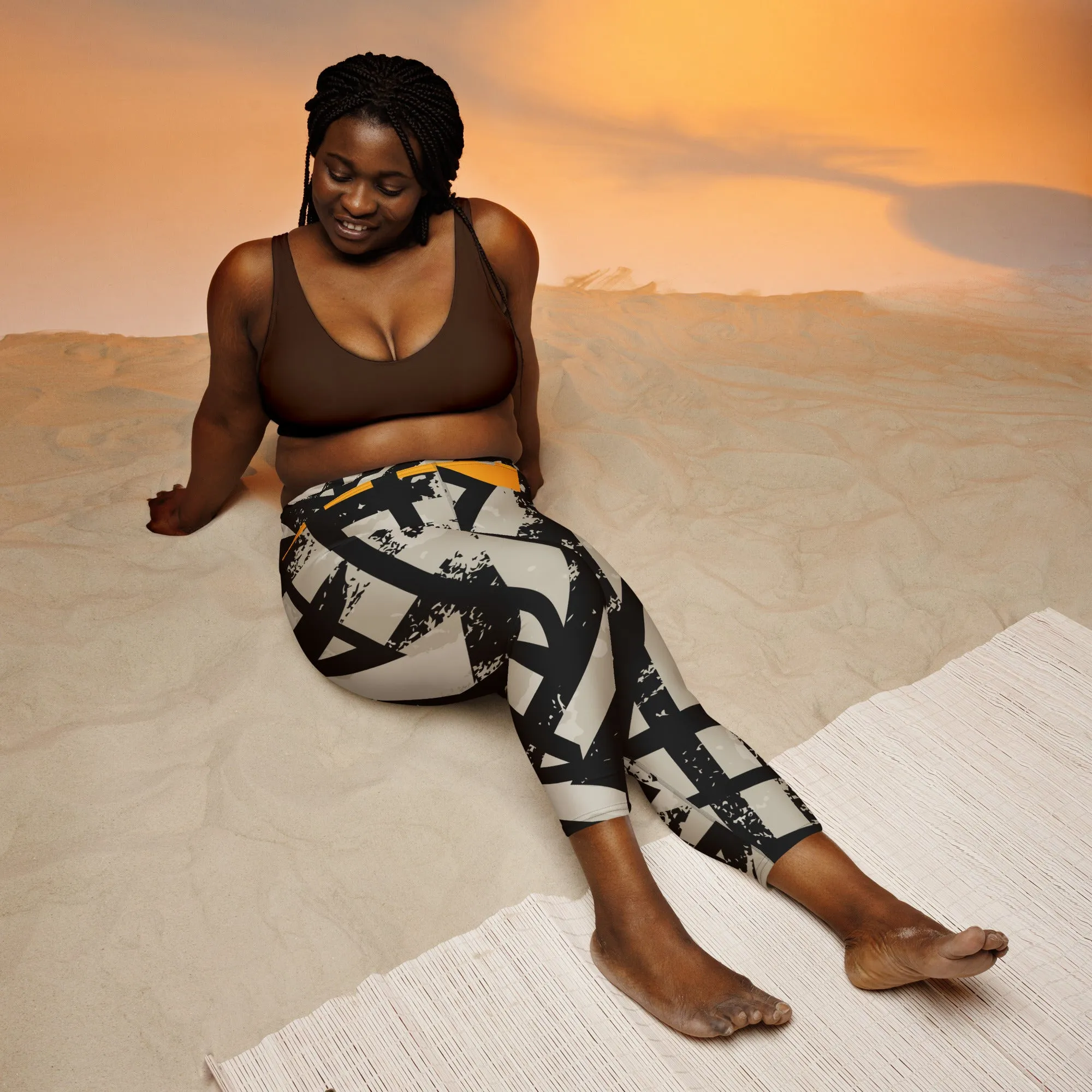 Black and Gold Yoga Capri Leggings