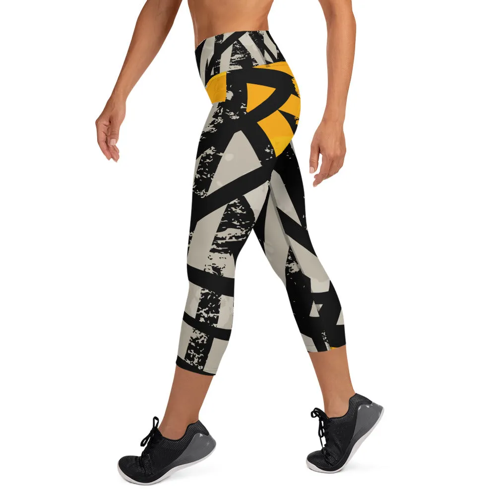 Black and Gold Yoga Capri Leggings