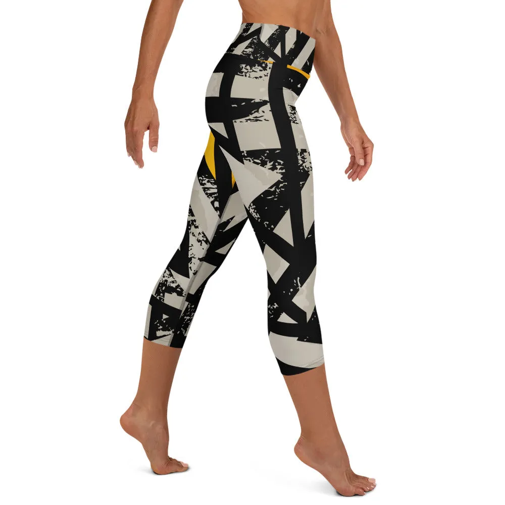 Black and Gold Yoga Capri Leggings