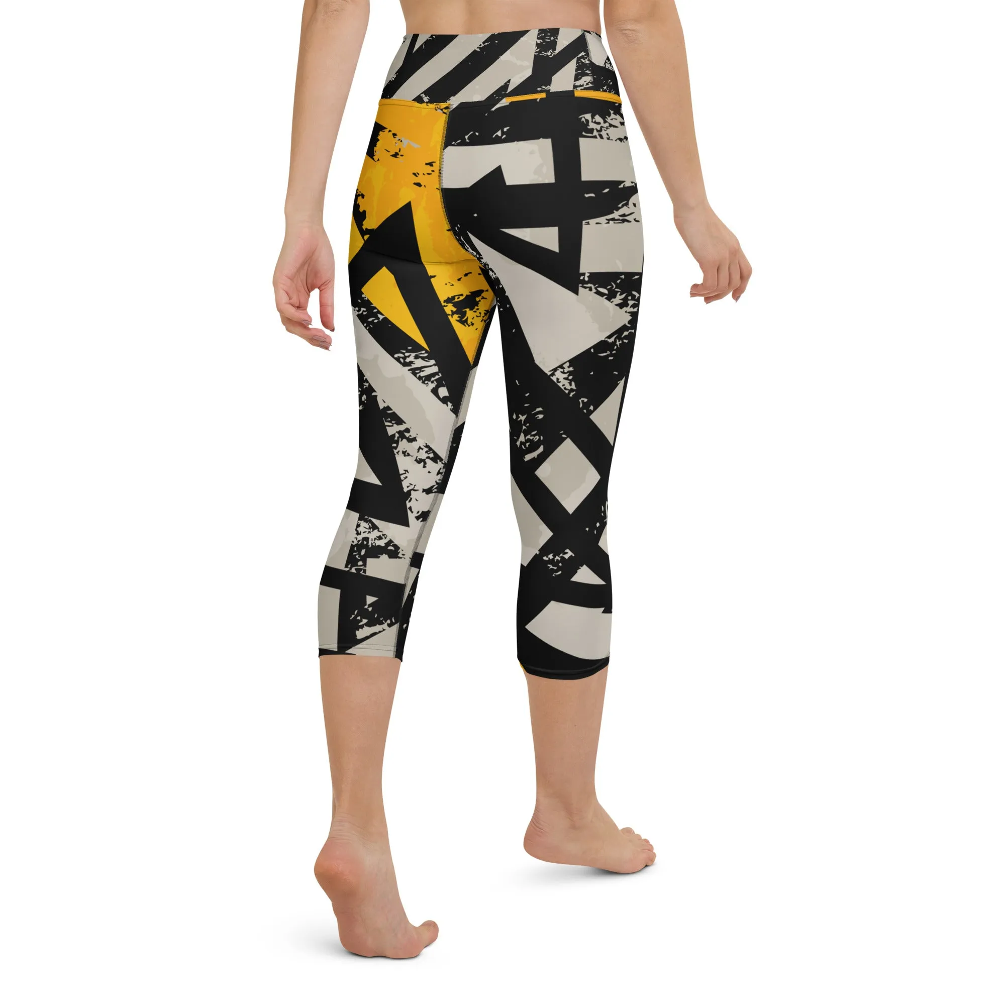 Black and Gold Yoga Capri Leggings