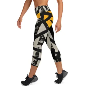 Black and Gold Yoga Capri Leggings