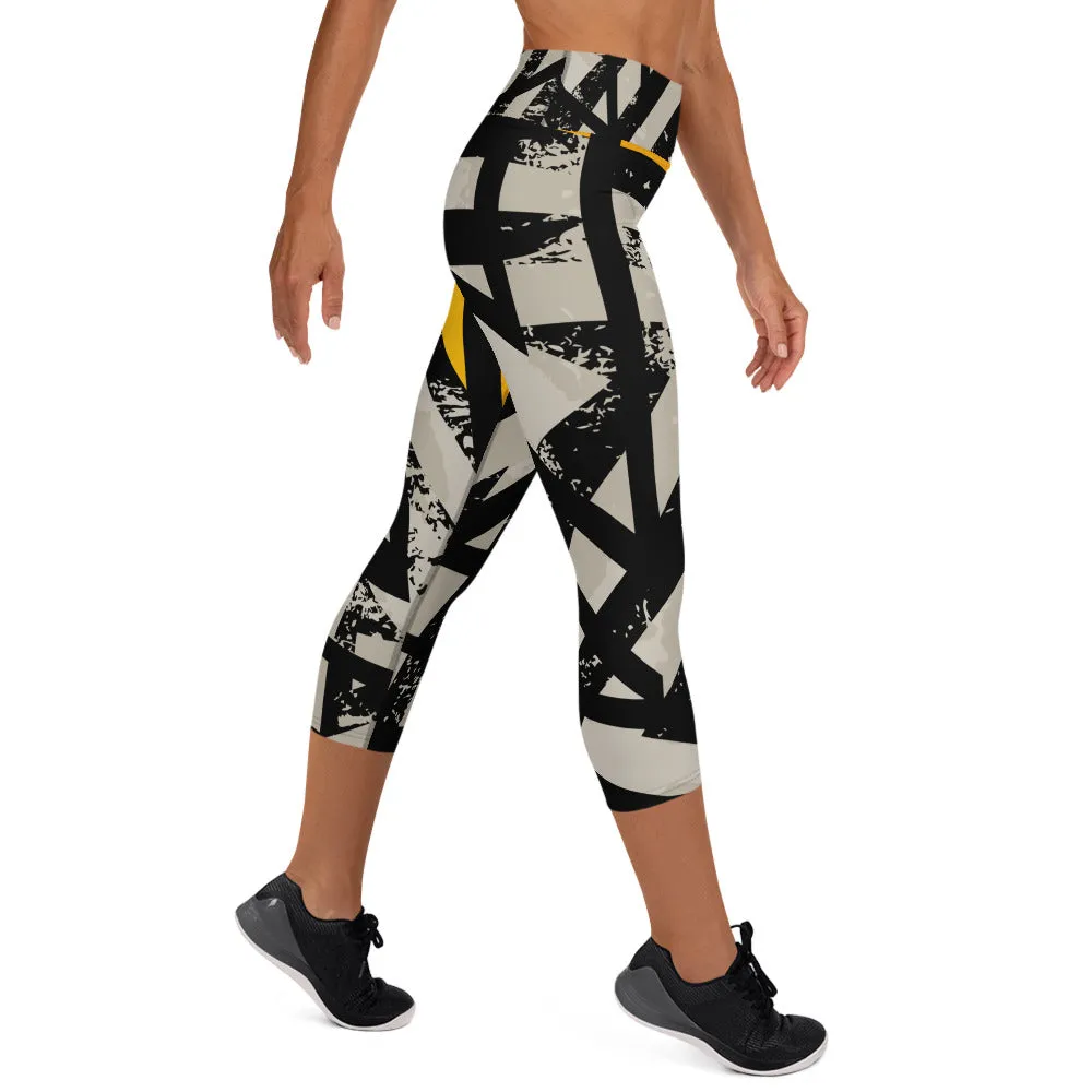 Black and Gold Yoga Capri Leggings