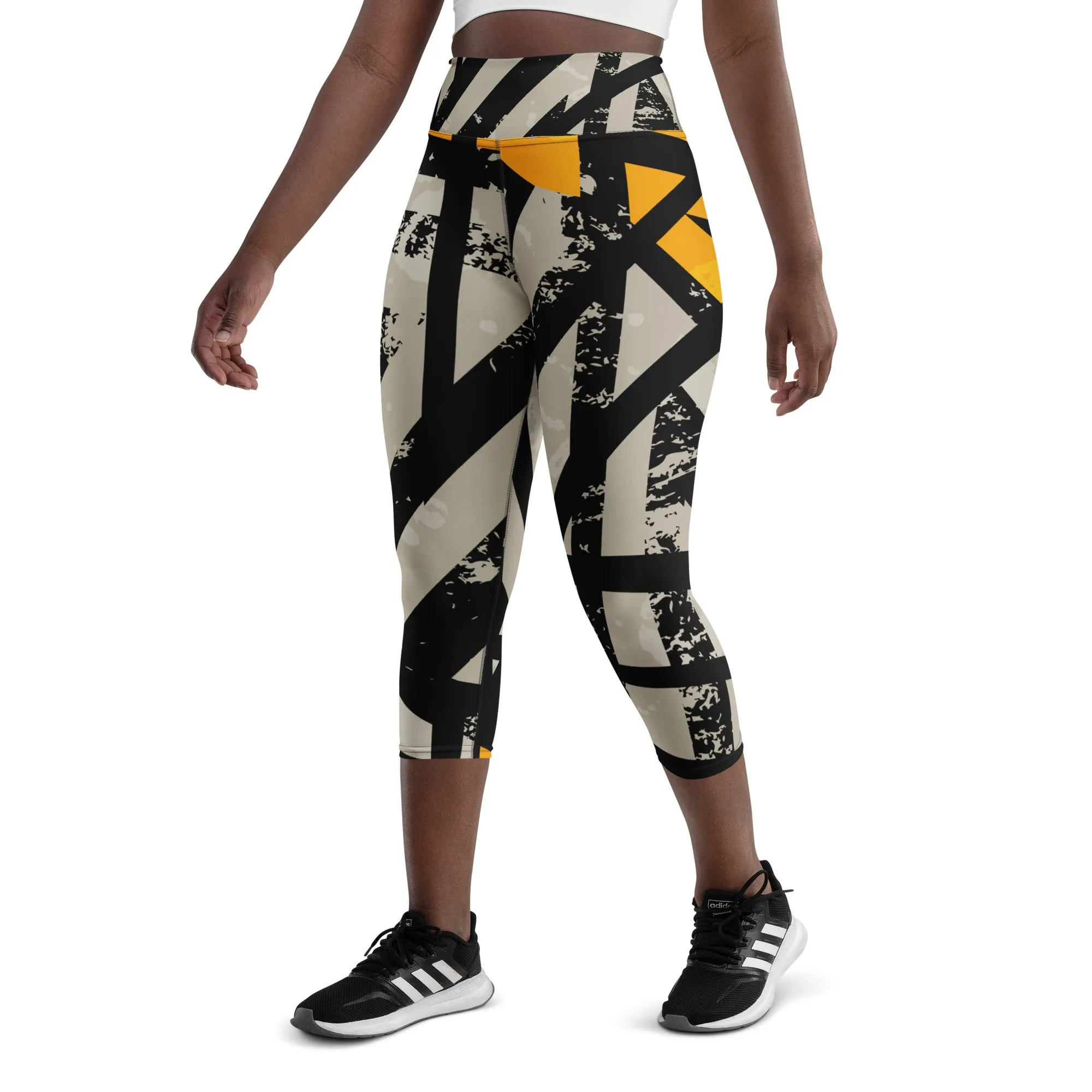 Black and Gold Yoga Capri Leggings