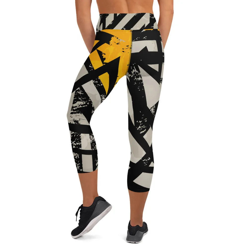 Black and Gold Yoga Capri Leggings