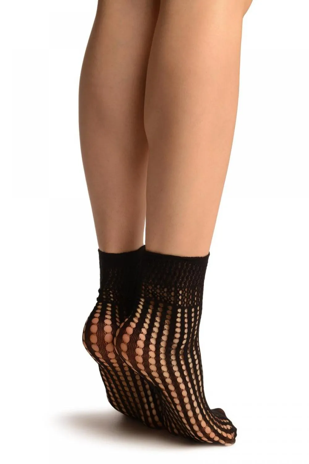 Black Pearly Stripes Mesh Socks Ankle High