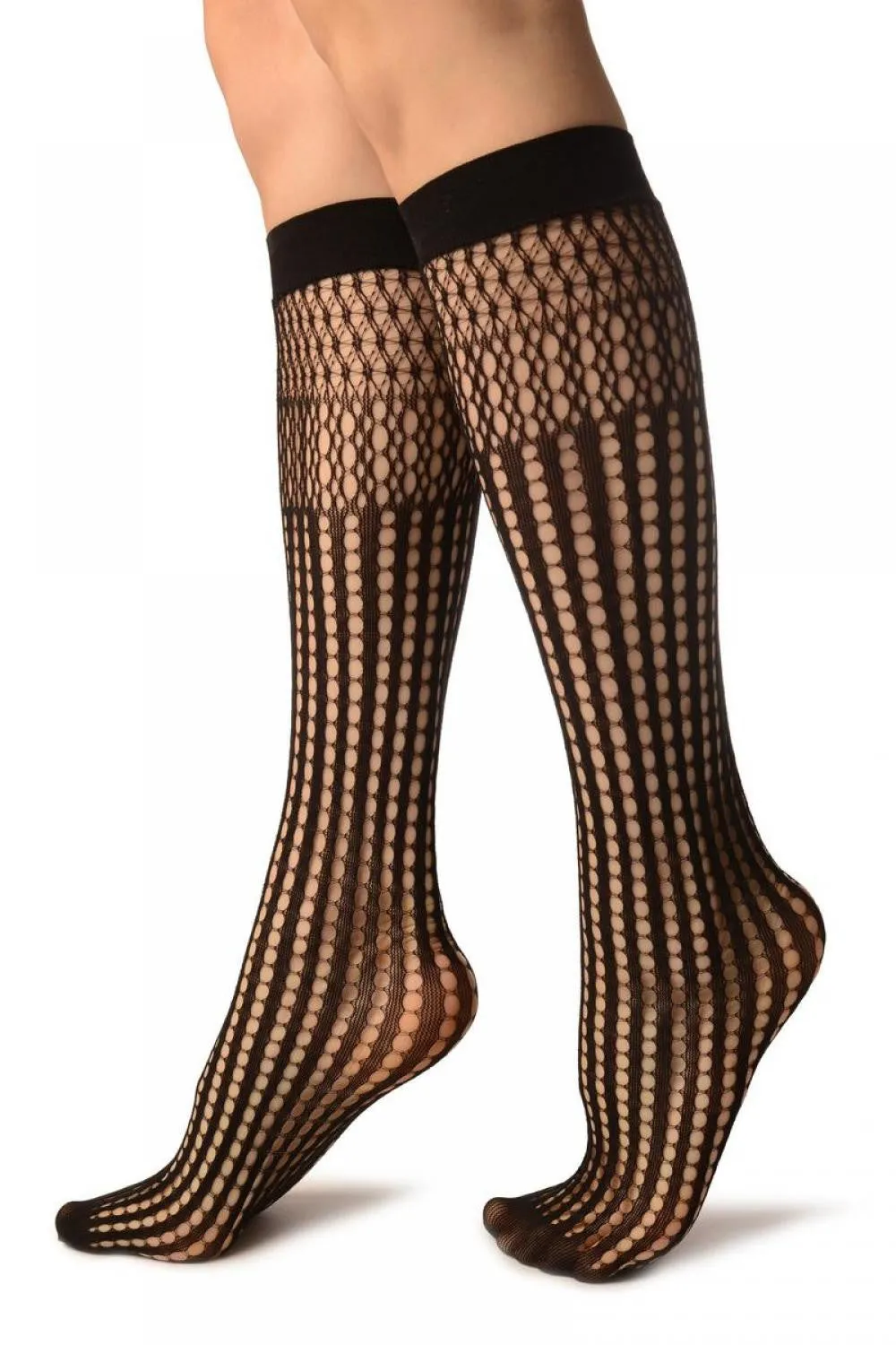 Black Pearly Stripes Mesh Socks Knee High