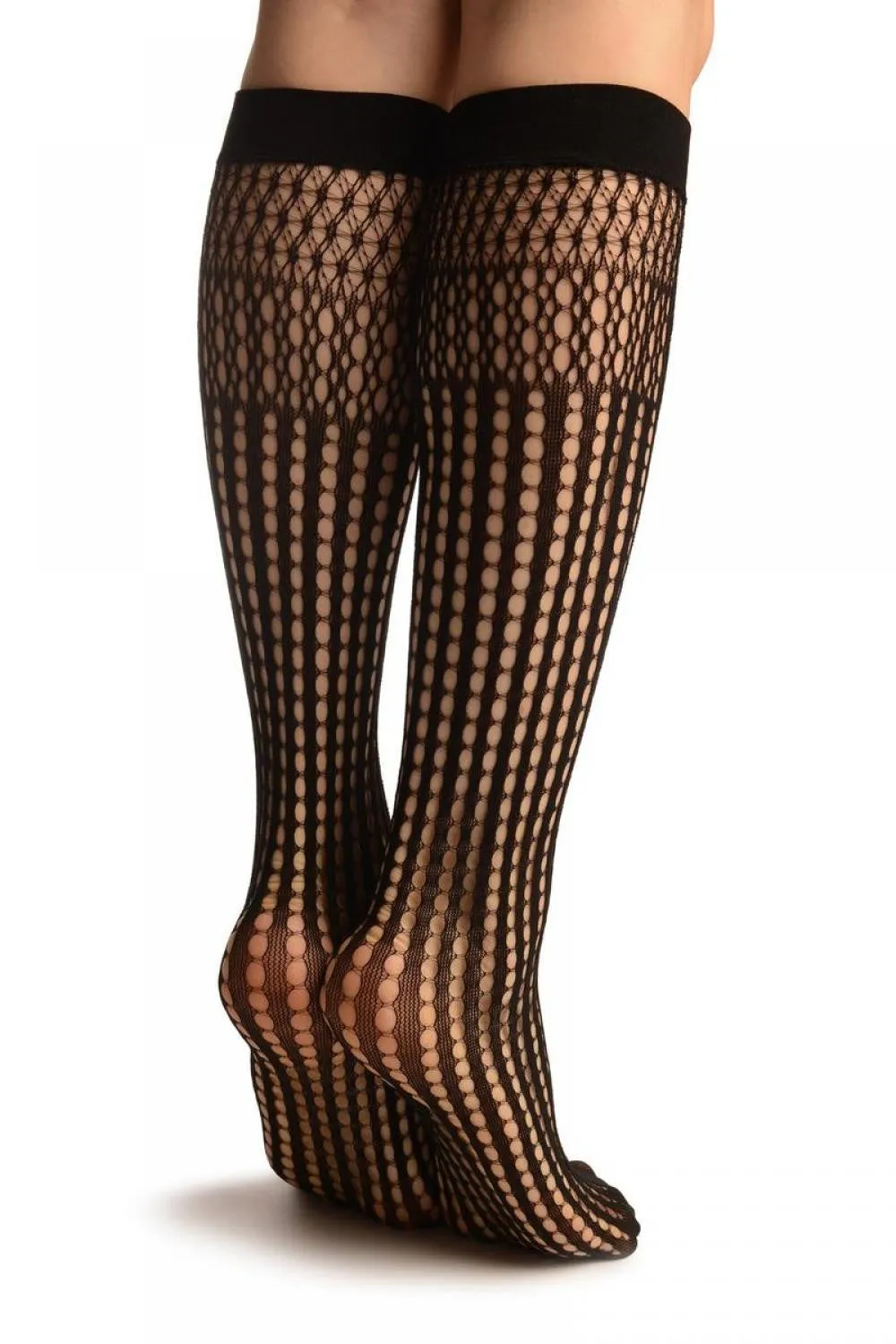 Black Pearly Stripes Mesh Socks Knee High