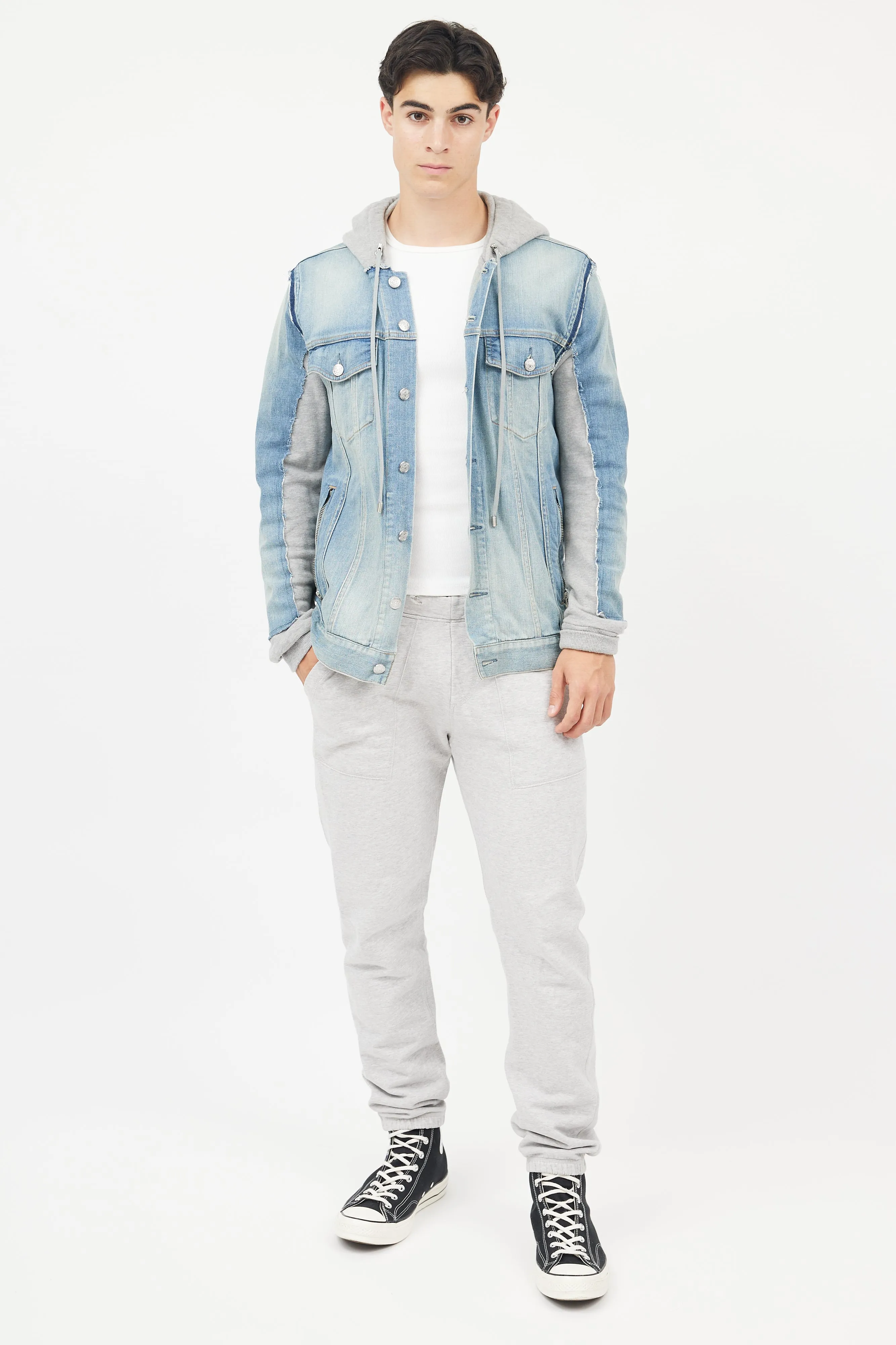 Blue & Grey Hybird Sweatshirt Denim Jacket