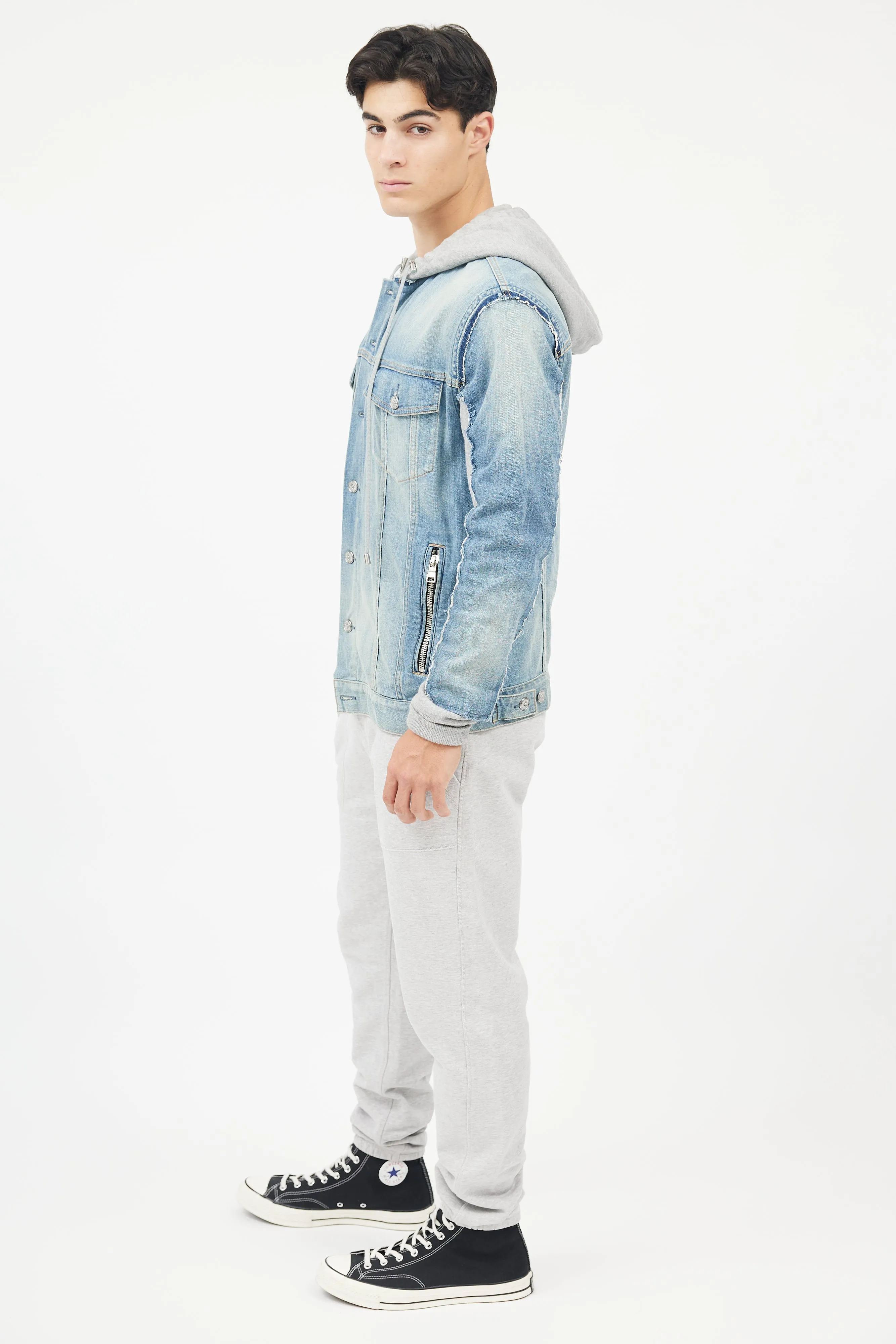 Blue & Grey Hybird Sweatshirt Denim Jacket