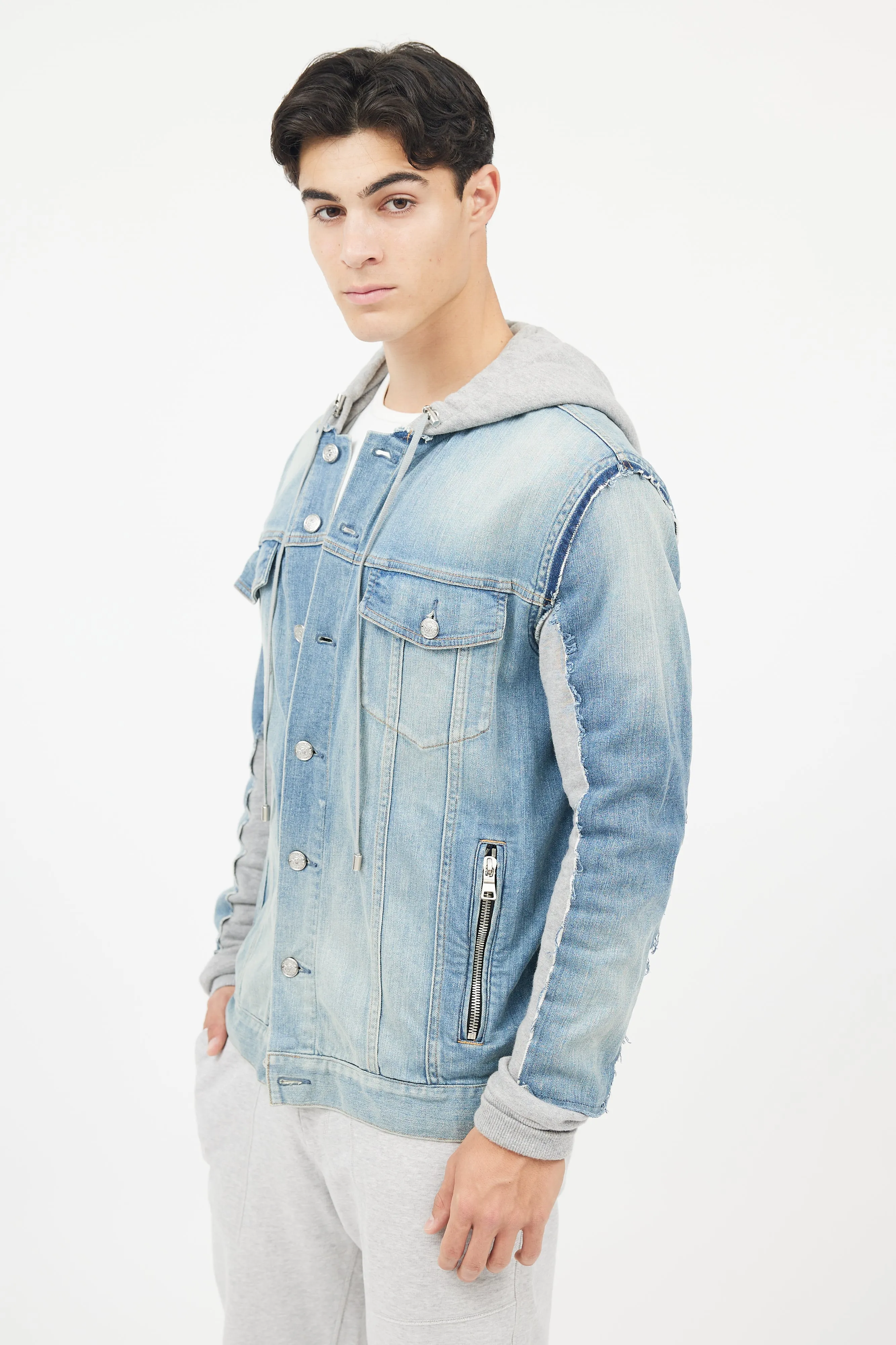 Blue & Grey Hybird Sweatshirt Denim Jacket