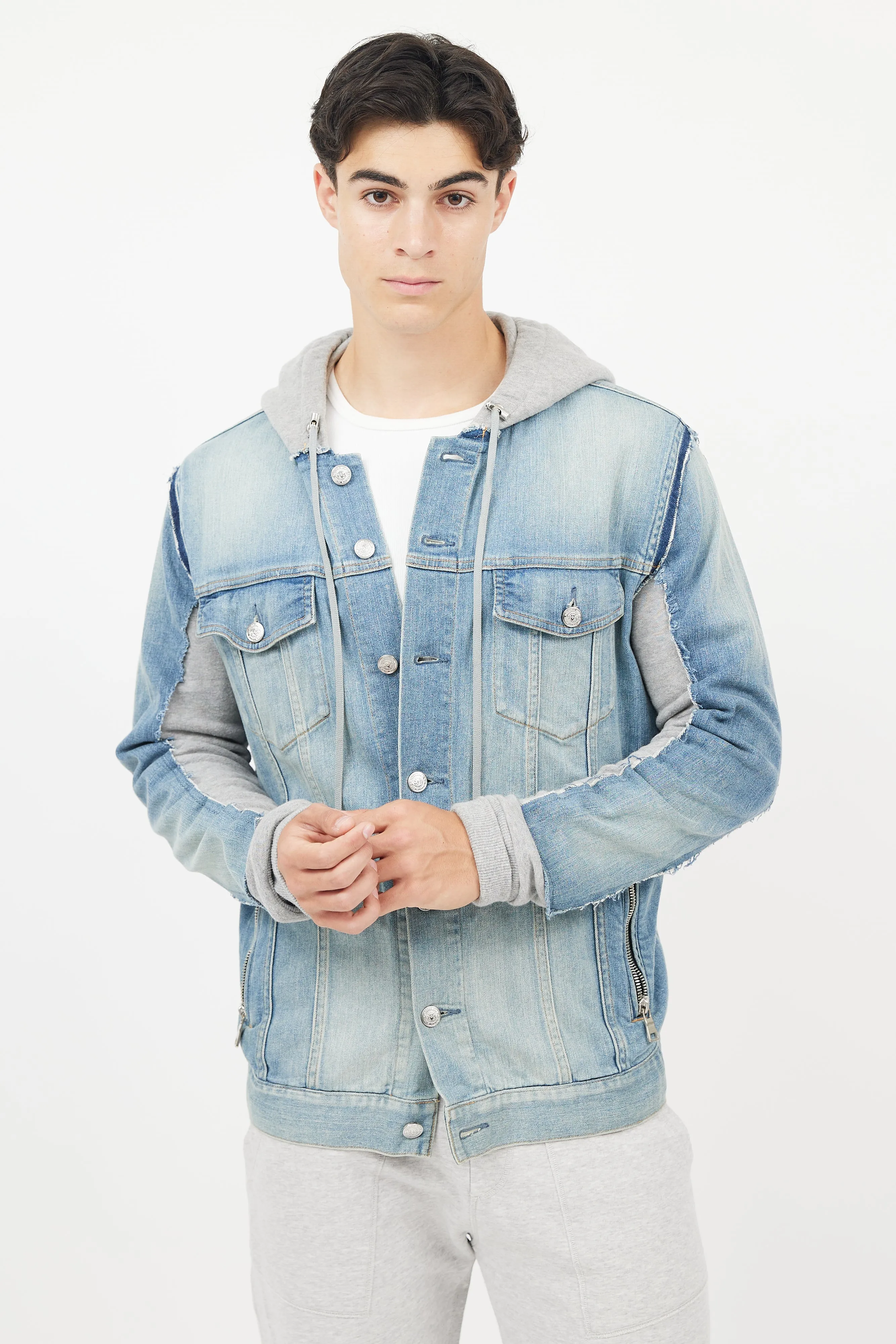 Blue & Grey Hybird Sweatshirt Denim Jacket