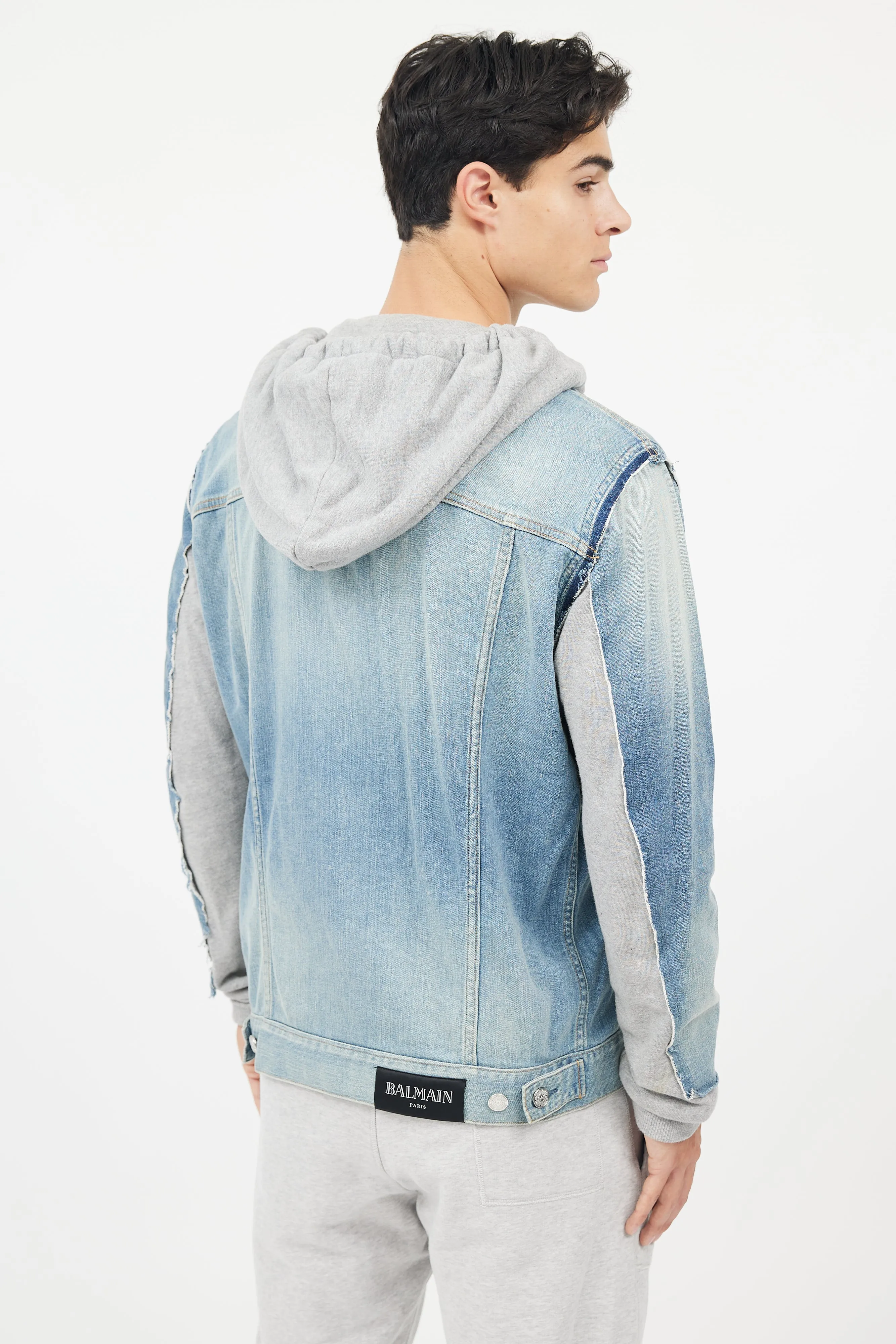 Blue & Grey Hybird Sweatshirt Denim Jacket