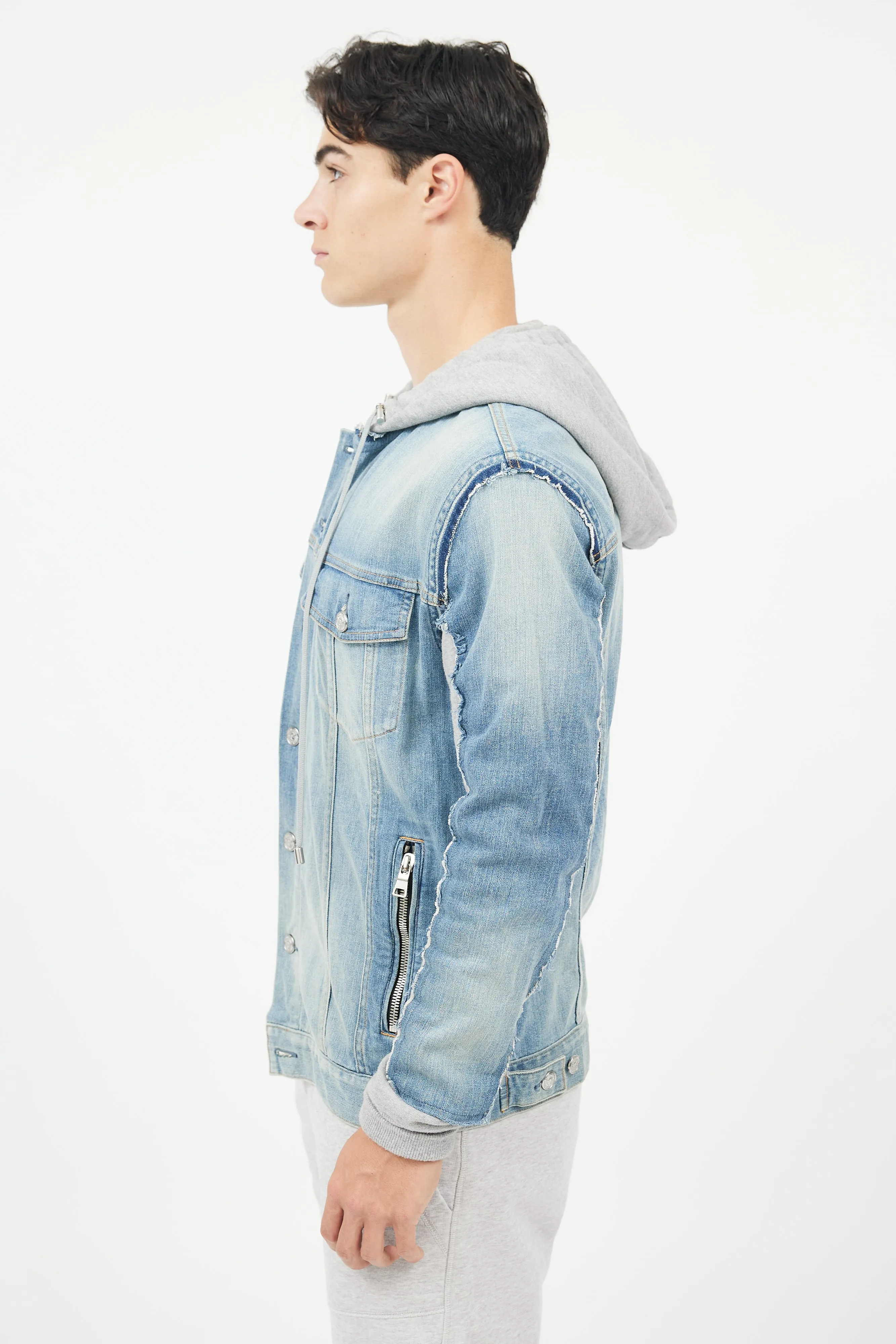 Blue & Grey Hybird Sweatshirt Denim Jacket