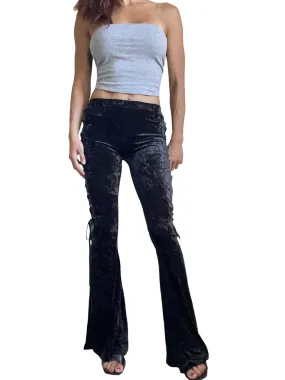 Gothic Black Crushed Velvet Side Corset Bell Bottoms Flared Pants