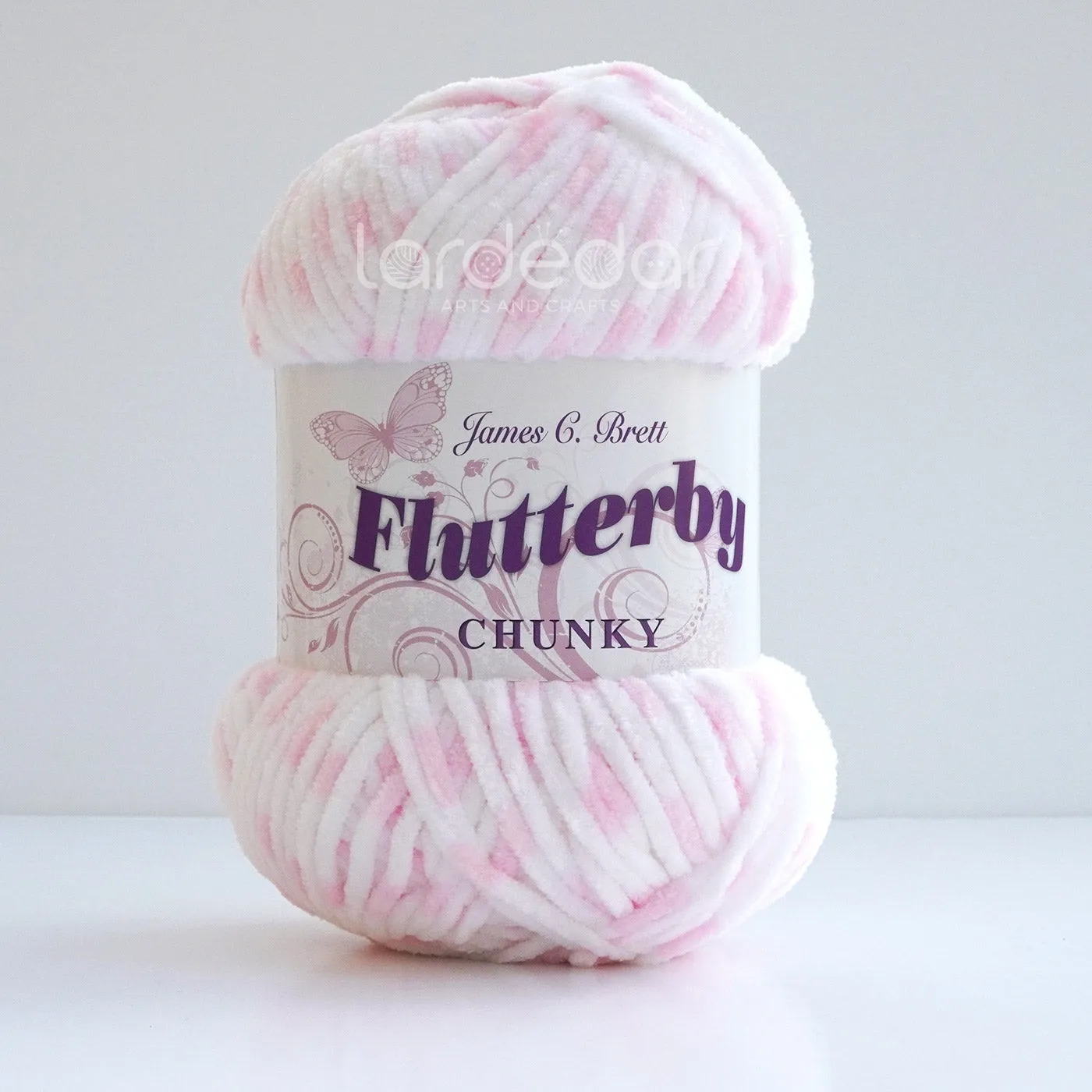 James C Brett Flutterby Chunky - B16 - Baby Pink Spot - 100g Chenille Plush