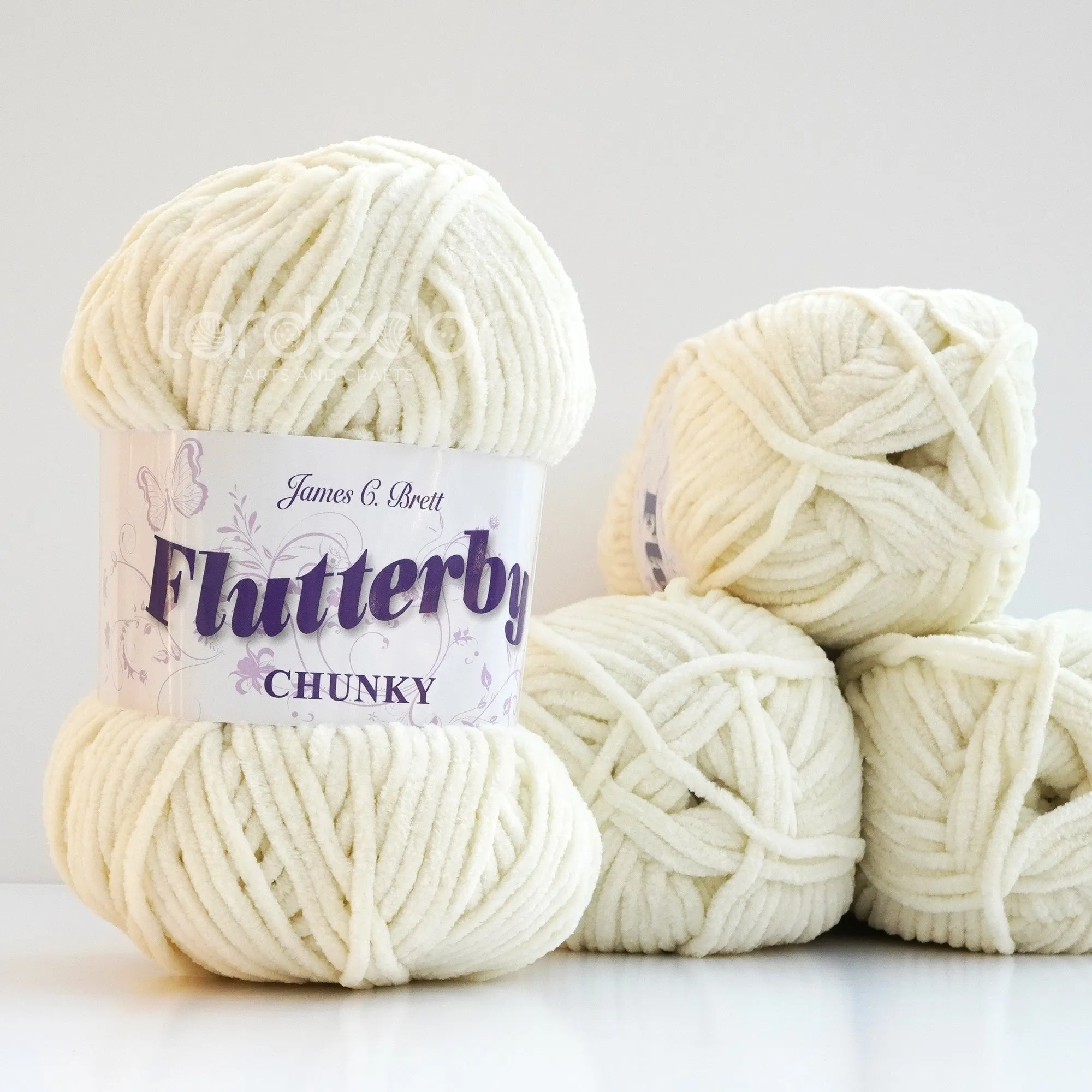James C Brett Flutterby Chunky - B4 Cream - 100g Chenille Plush