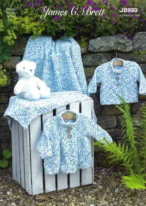 James C Brett  Knitting Pattern JB880 - Jacket, Cardigan & Blanket Knitted With Flutterby Chunky Yarn