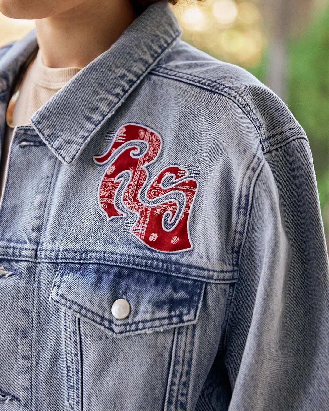 Light Wash Embroidered Denim Jacket