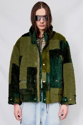 Olive Jacquard Boa Stand Blouson
