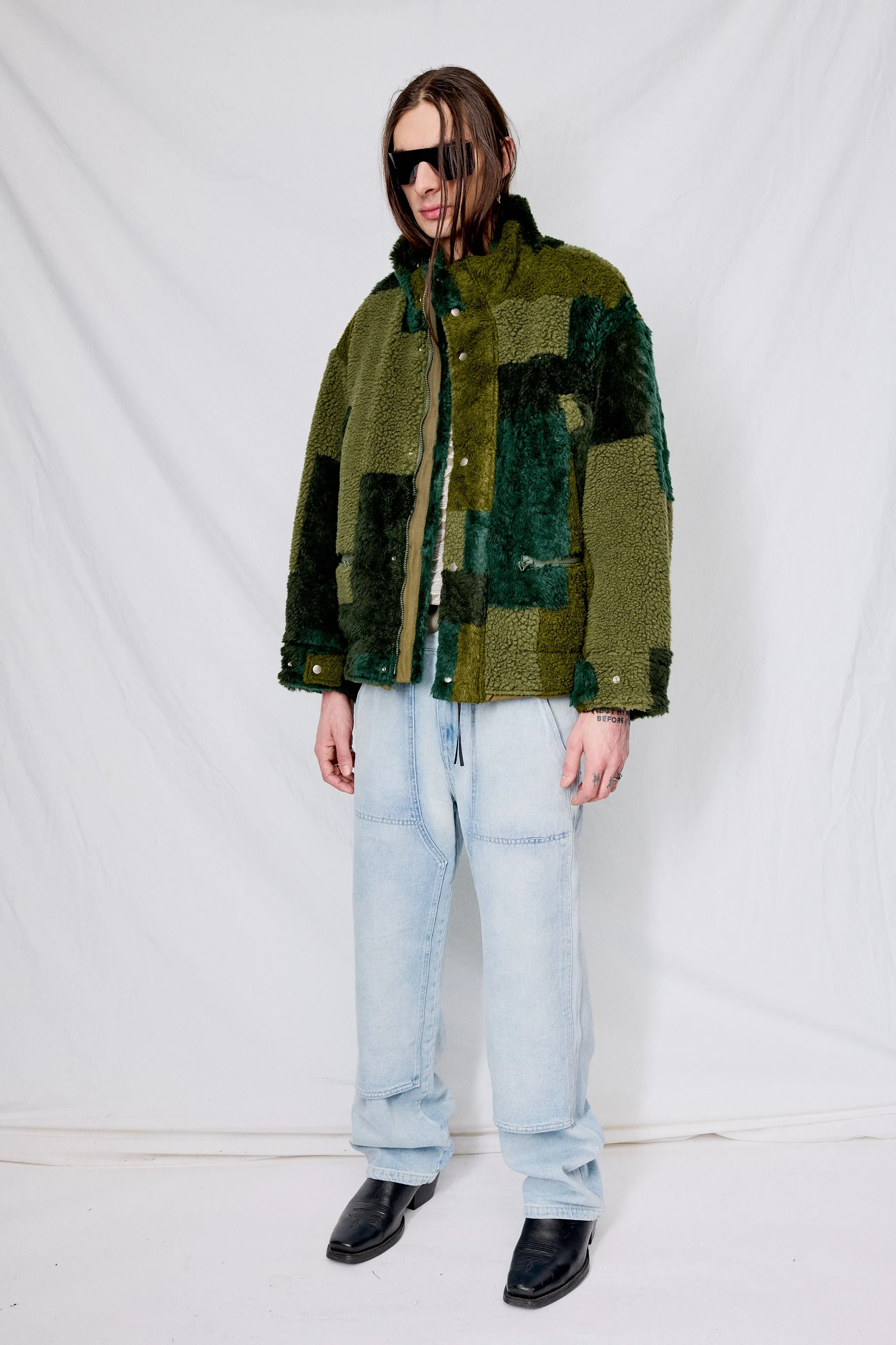 Olive Jacquard Boa Stand Blouson