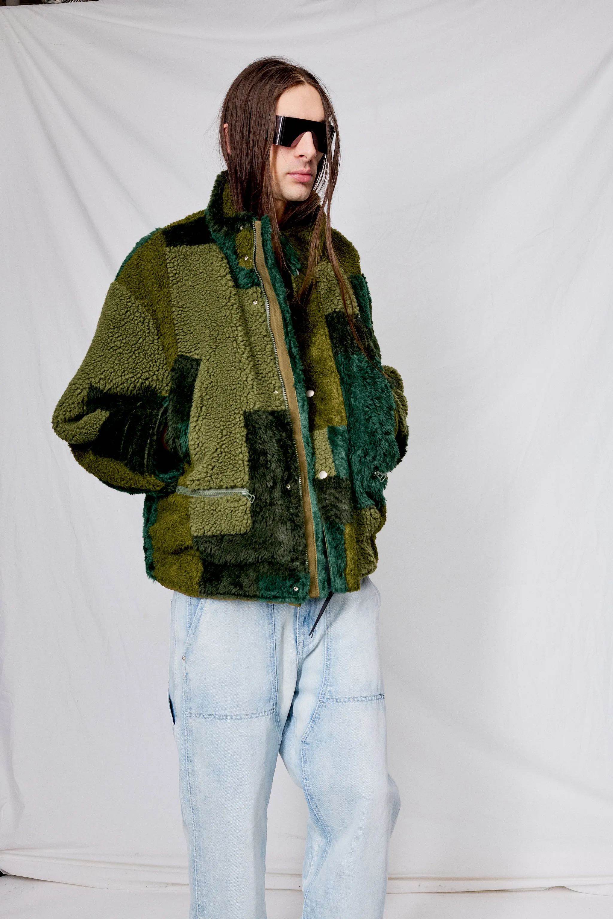 Olive Jacquard Boa Stand Blouson