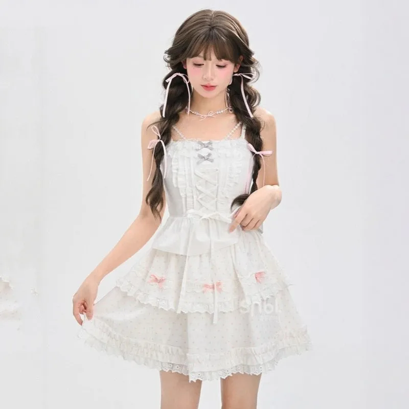 Sweet Girl Style Pink Polka Dot Print Cake Skirt