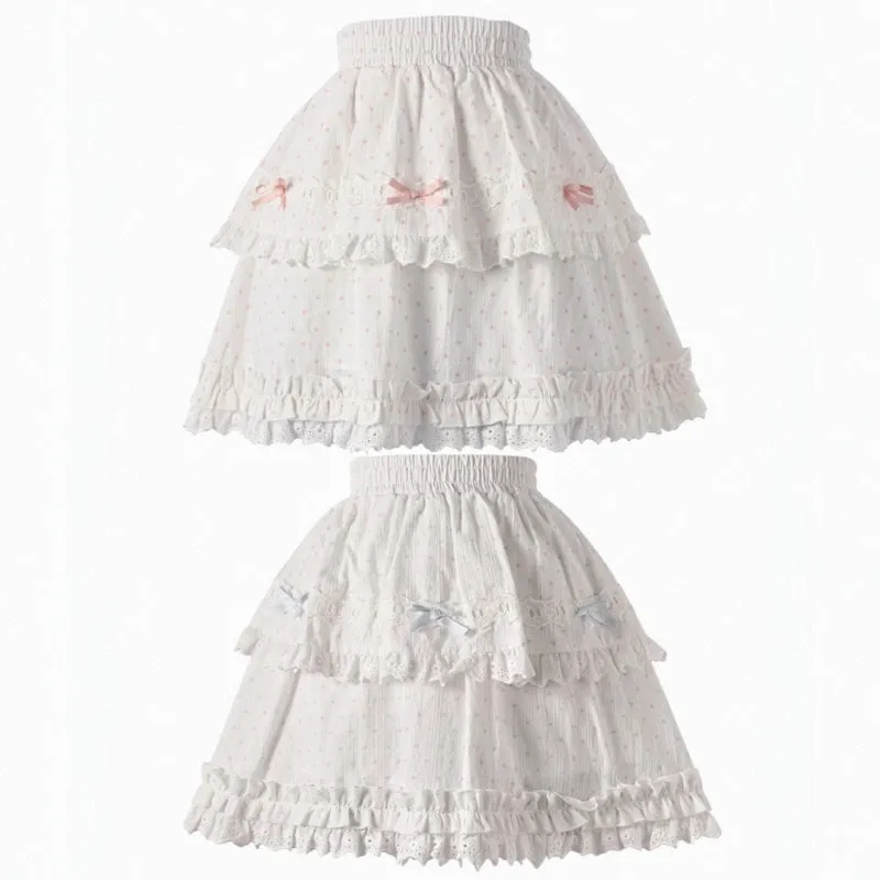 Sweet Girl Style Pink Polka Dot Print Cake Skirt