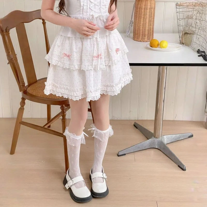 Sweet Girl Style Pink Polka Dot Print Cake Skirt