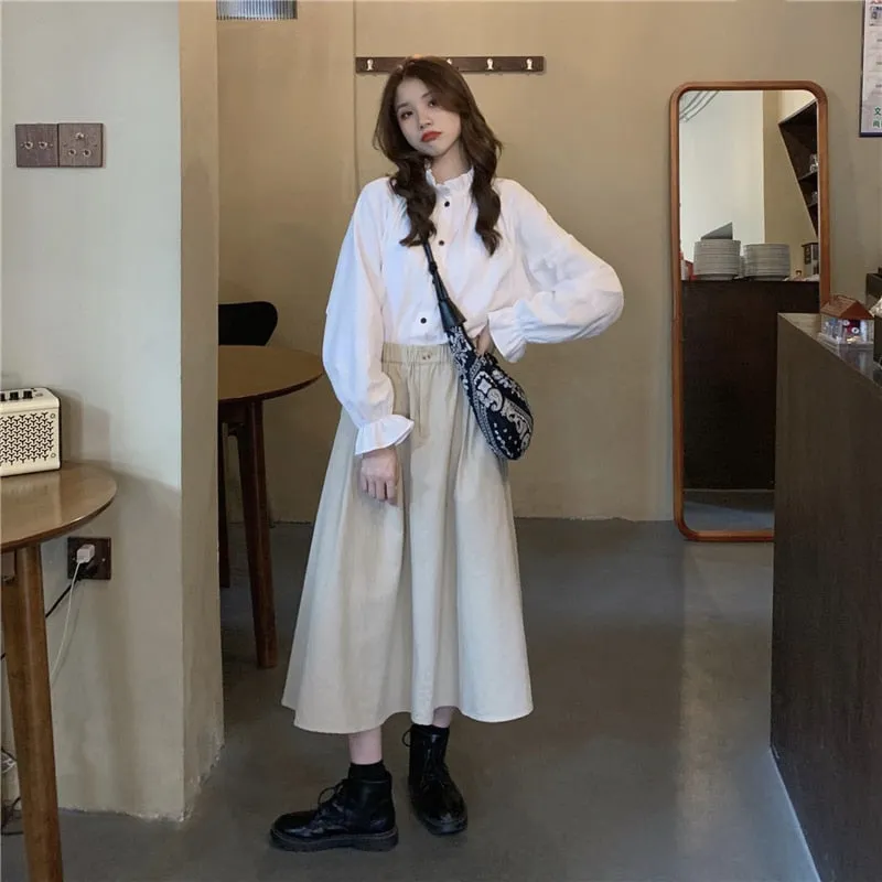 Vintage Linen High Waist Long Skirt