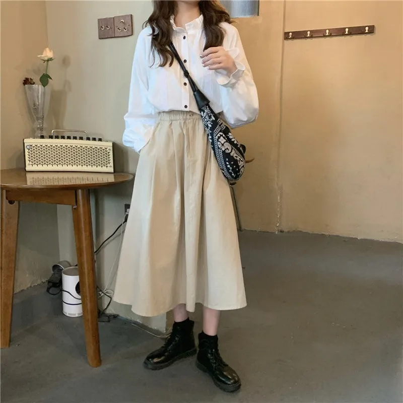 Vintage Linen High Waist Long Skirt