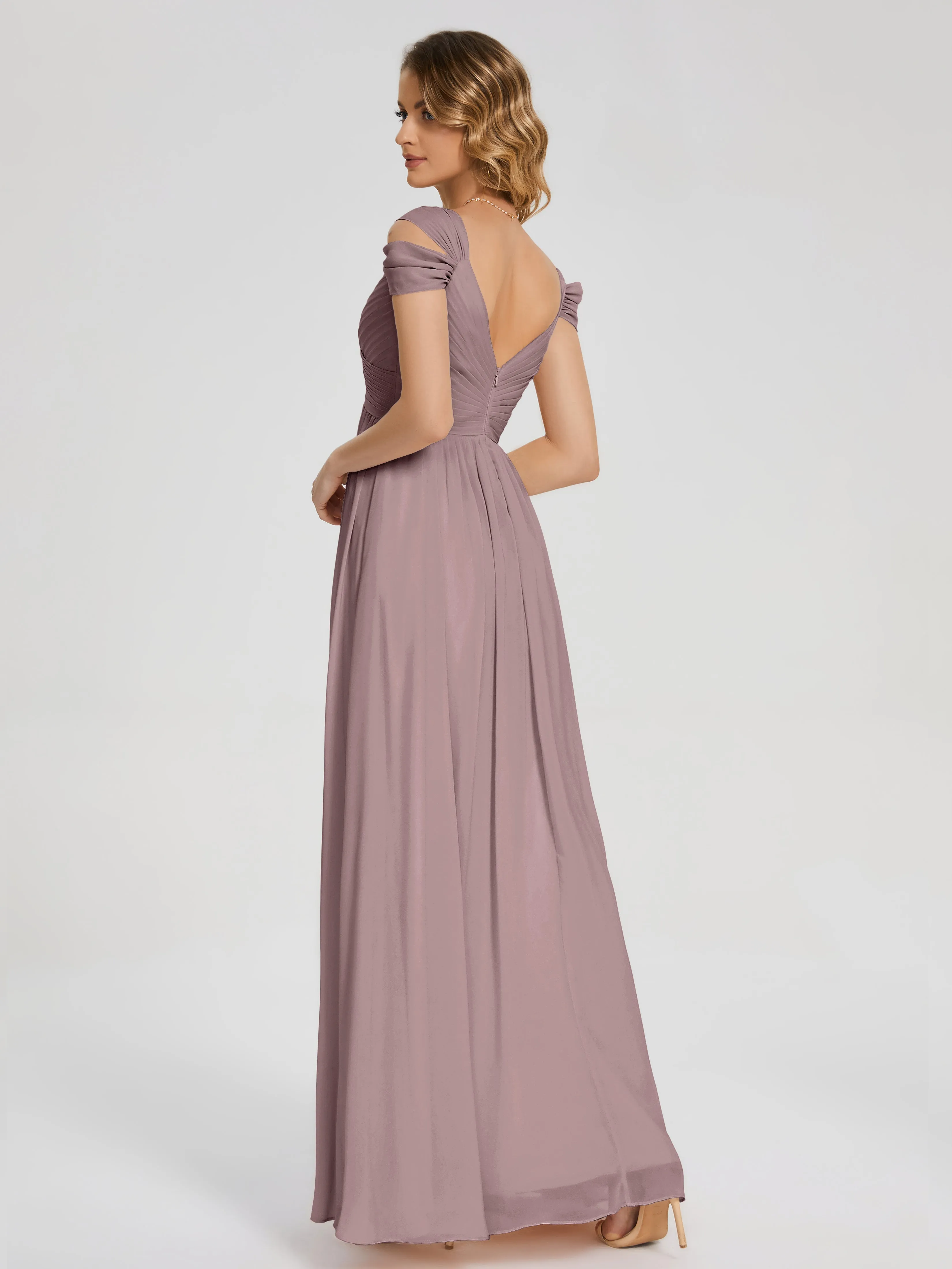 Vintage Mauve Bridesmaid Dresses Charlee Flowy Split Chiffon Bridesmaid Dresses