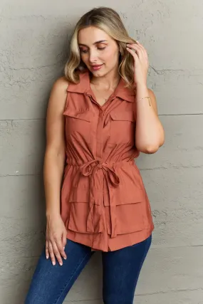 Women's Top - Sleeveless Collared Button Down Top by Ninexis